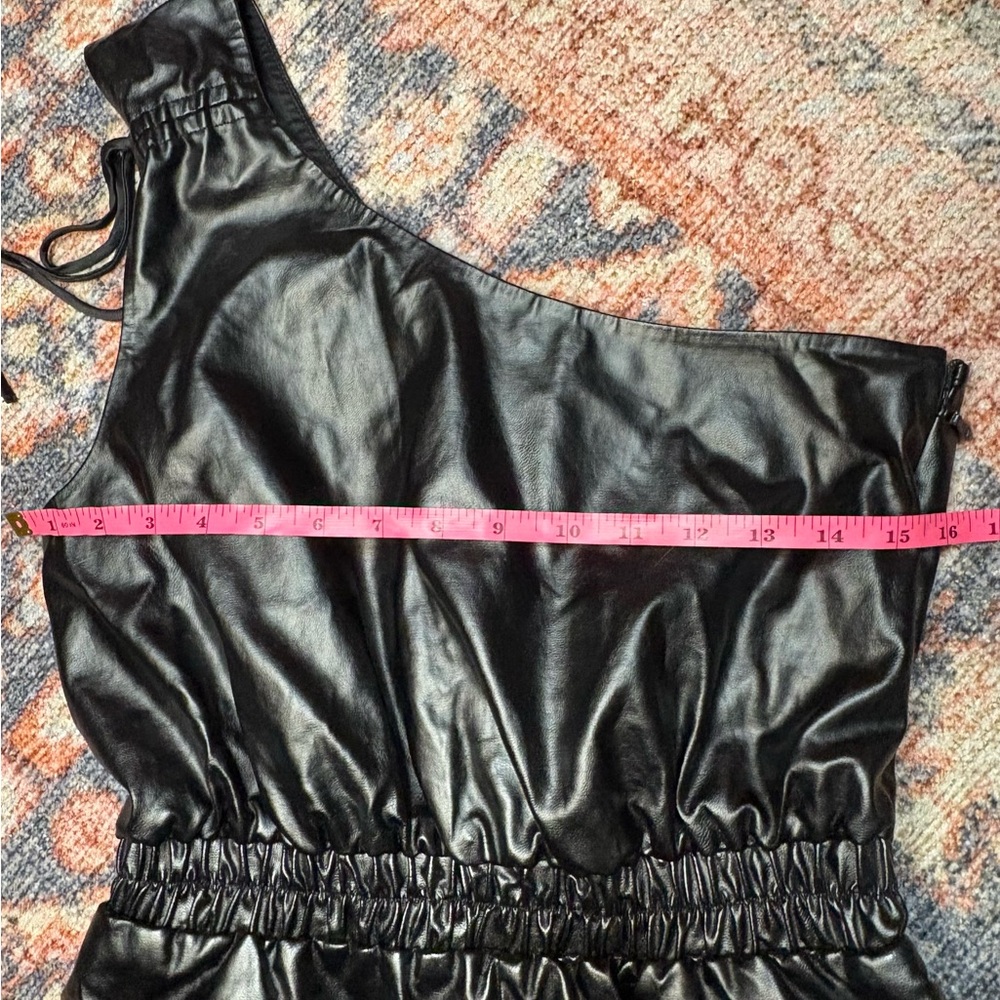 Lovers and Friends REVOLE Black Faux Leather Sleek One Shoulder Romper NWT - Picture 14 of 16